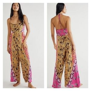 FREE PEOPLE Silky Y2K Jumpsuit Romper Miranda Pink Scarf Paisley Print